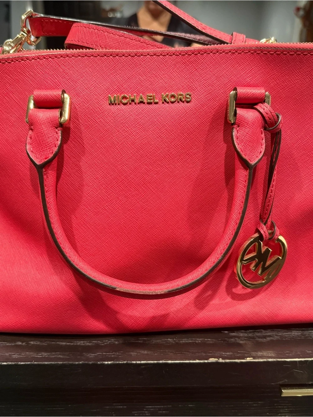 Michael Kors Coral Pink Saffiano Leather Satchel with Gold Hardware